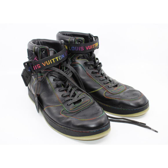 B50 Auth LOUIS VUITTON Rivoli Black Rainbow Calfskin Sneakers Sz LV 9.5 US 10.5 - Picture 2 of 7